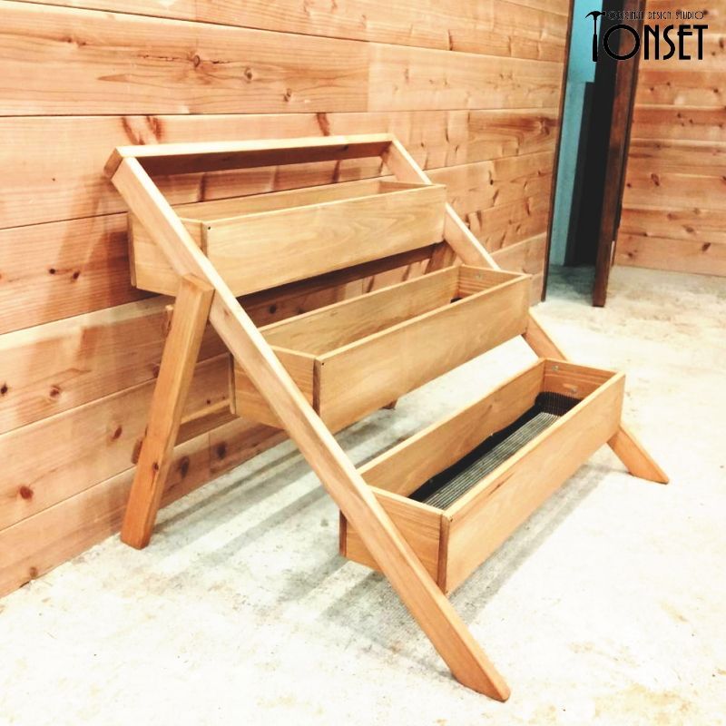  折り畳み式木製3段プランタースタンド オークcol リース フラワー リース