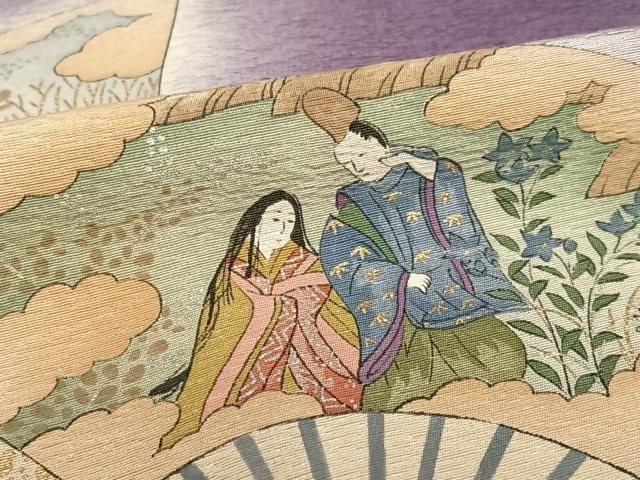 平和屋着物●友禅師・京の名工・伝統工芸士・樽本伊勢蔵　訪問着　扇面人物風景文　暈し染め　金銀彩　正絹　逸品　AAAZ0184zg 平和屋着物○友禅師・京の名工・伝統工芸士・樽本伊勢蔵 訪問着 扇面