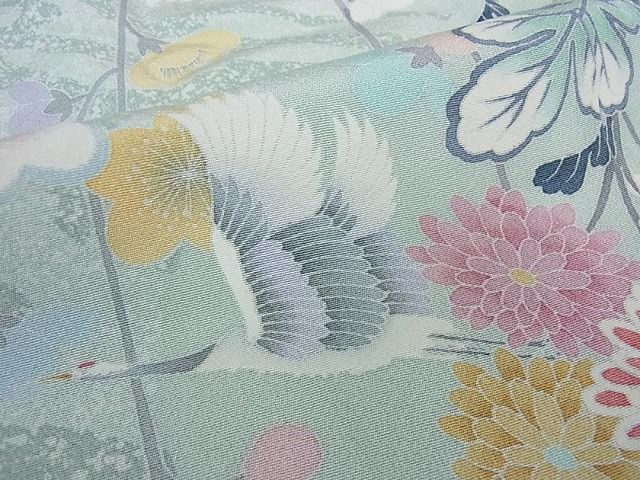 平和屋2□手描友禅 奥田秀水 訪問着 枝垂れ梅 鴛鴦飛鶴花文 暈し染め