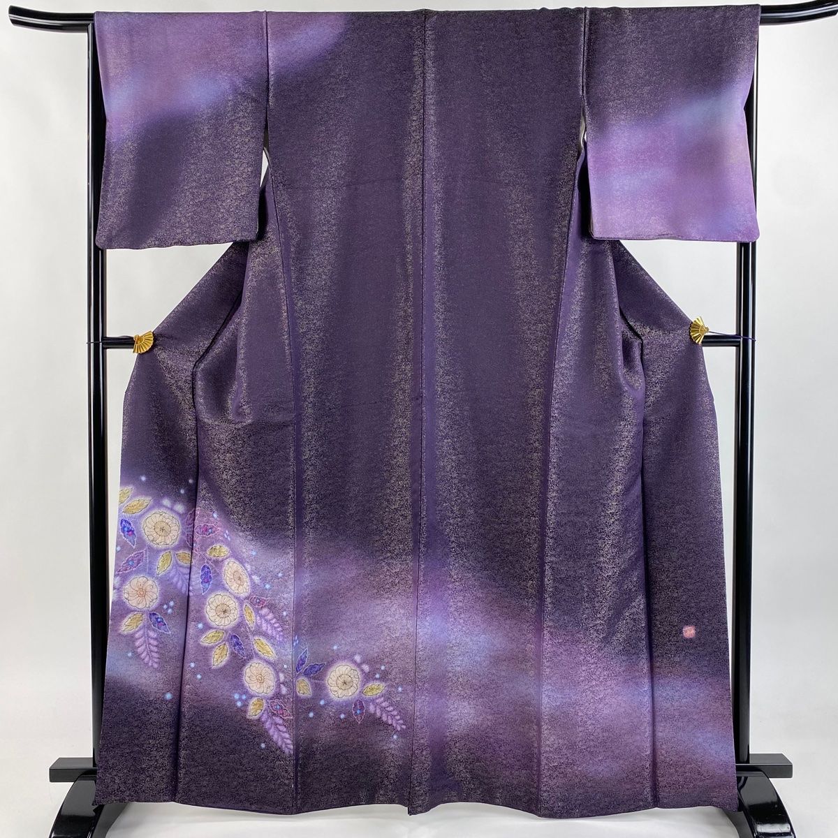 付下げ 身丈165cm 裄丈67cm M 袷 二代目 久保田一竹 落款 辻が花 霞 金通し ぼかし 紫 正絹