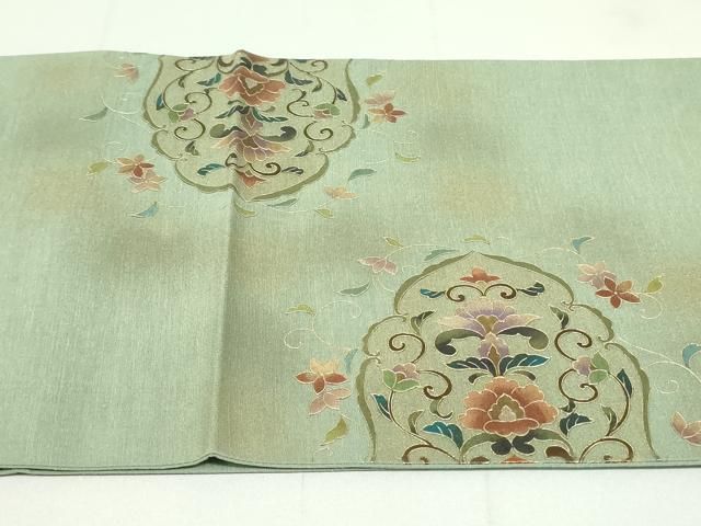 平和屋着物●太鼓柄袋帯　紬地　更紗花唐草文　金彩　正絹　逸品　未使用　DAAU6891ob 平和屋着物○太鼓柄袋帯 紬地 更紗花唐草文 金彩 正絹 逸品 未使用