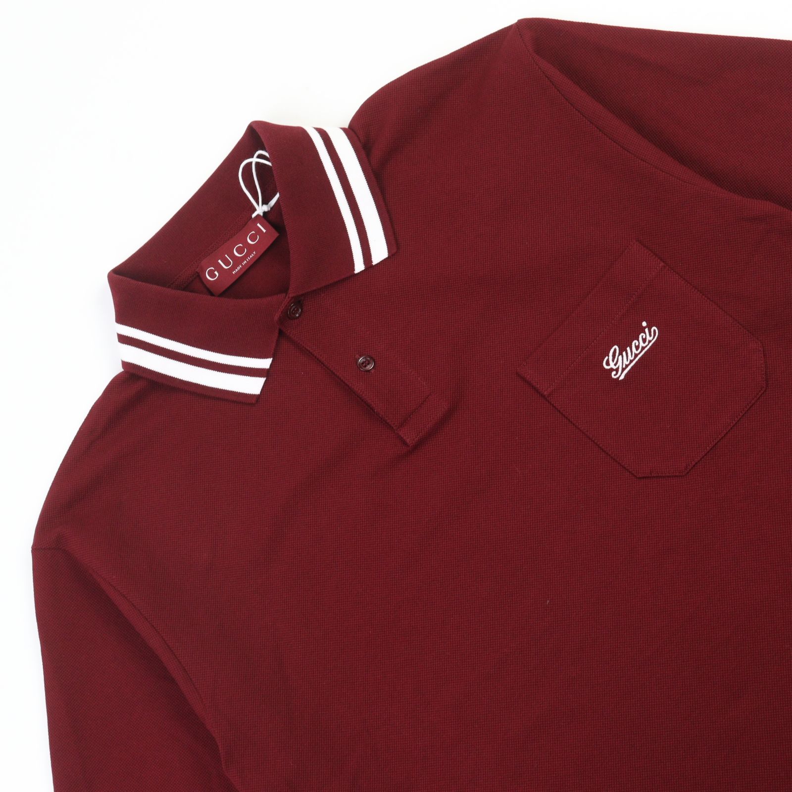 GUCCI グッチ 24AW 784422 コットン ロゴ刺繍 ポケット付き バイ 半袖ポロシャツ バーガンディー S イタリア製 メンズ
