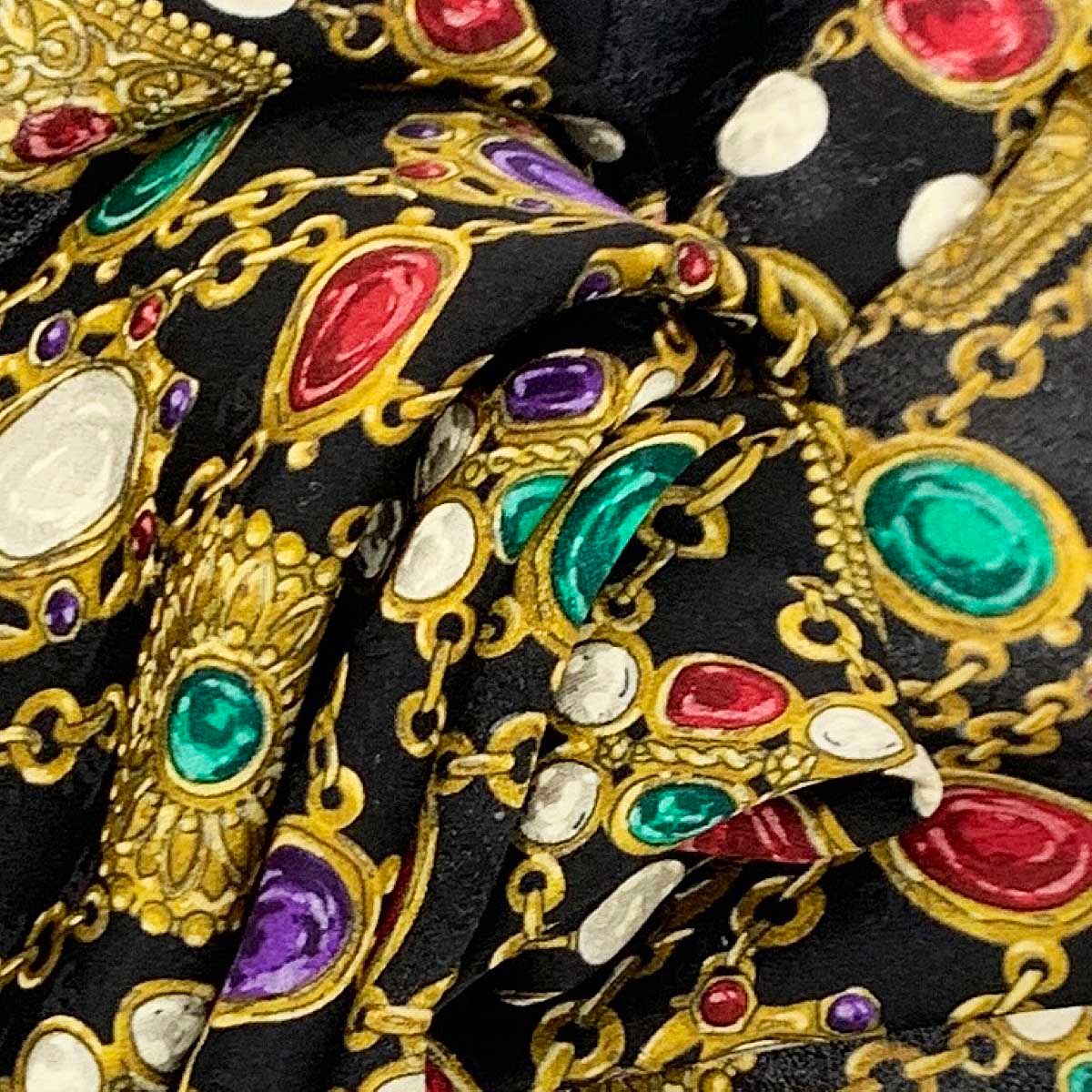 良好 CHANEL シャネル スカーフ ブラック ジュエリー柄 シルク