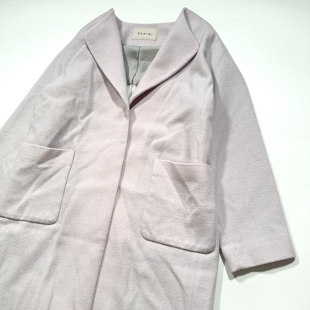 Stola. ストラ カシミヤ ロングコート ヘリンボーン ピンク 38