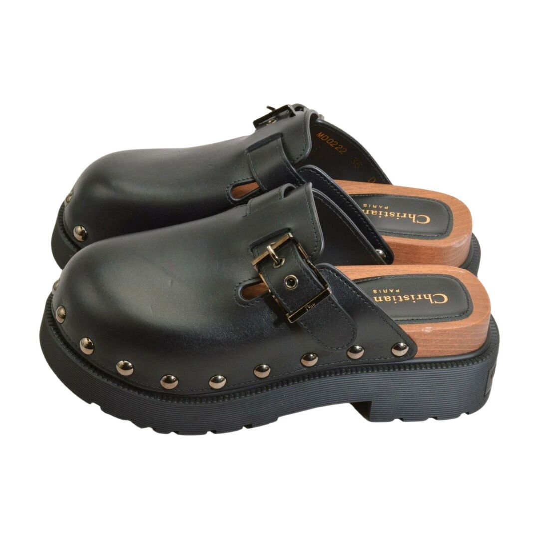 クリスチャンディオール Christian Dior クエイク レザー クロッグ サンダル サボ シューズ DIORQUAKE ブラック レディース F-YA1131