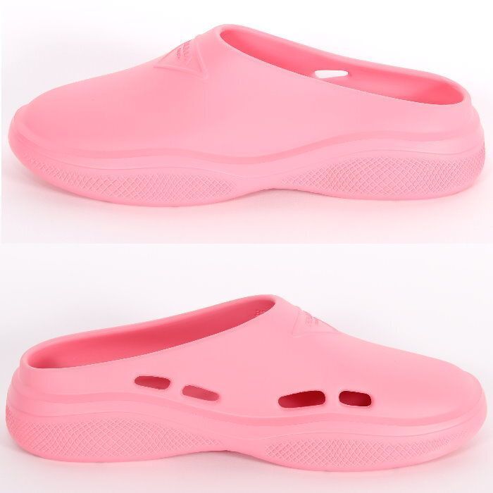 PRADA プラダ ラバー サンダル ピンク 1S811M 3LKD F0638 トライアングルロゴ ミュール シャワーサンダル スリッパ フラットシューズ スリッポン 靴 シューズ レディース ユニセックス 本物 売れ筋 KIN-KAAI_COM