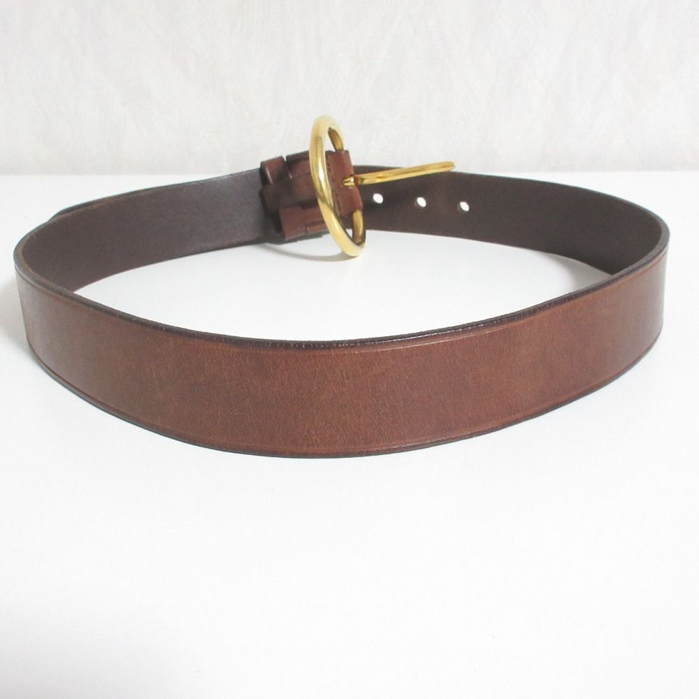 良品 PRADA プラダ レザー サークル ピンバックル ベルト 32/80 ブラウン×ゴールド金具 レディース 古着 中古 USED PRADA - 良品 PRADA プラダ レザー サークル ピンバックル ベルト 32