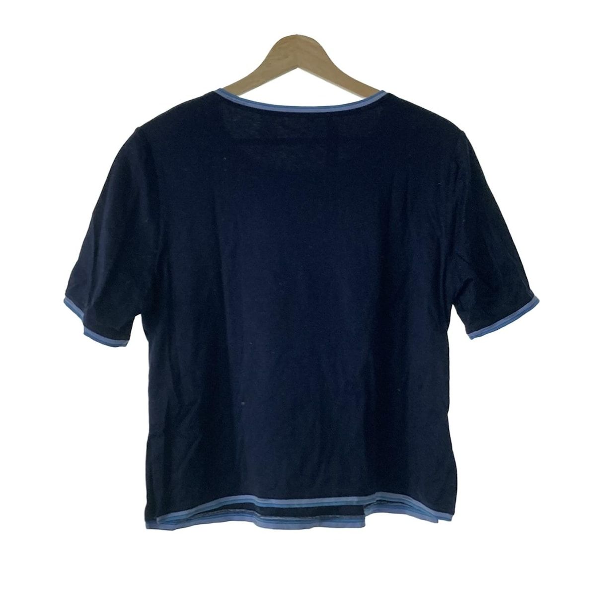 LEONARD ネイビー　トリム　 半袖Tシャツ LEONARD(レオナール) 半袖Tシャツ サイズL レディース