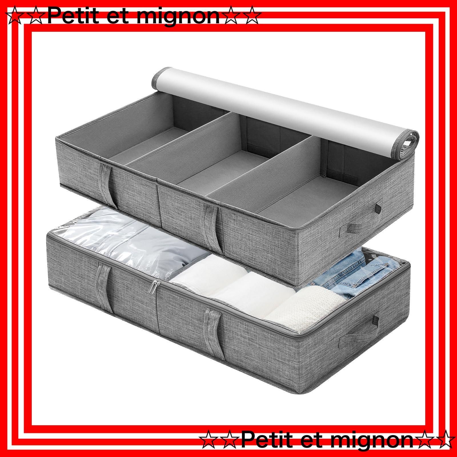 【スピード発送】折り畳み 収納ケース 布団ケース 收箱 洋服 衣類収納 通気 蓋付き 耐久性 収納ボックス 幅81×奥行41×高さ15cm 綿麻 大容量 (透明カバー ベッド下収納ボックス 2個セット） wovt