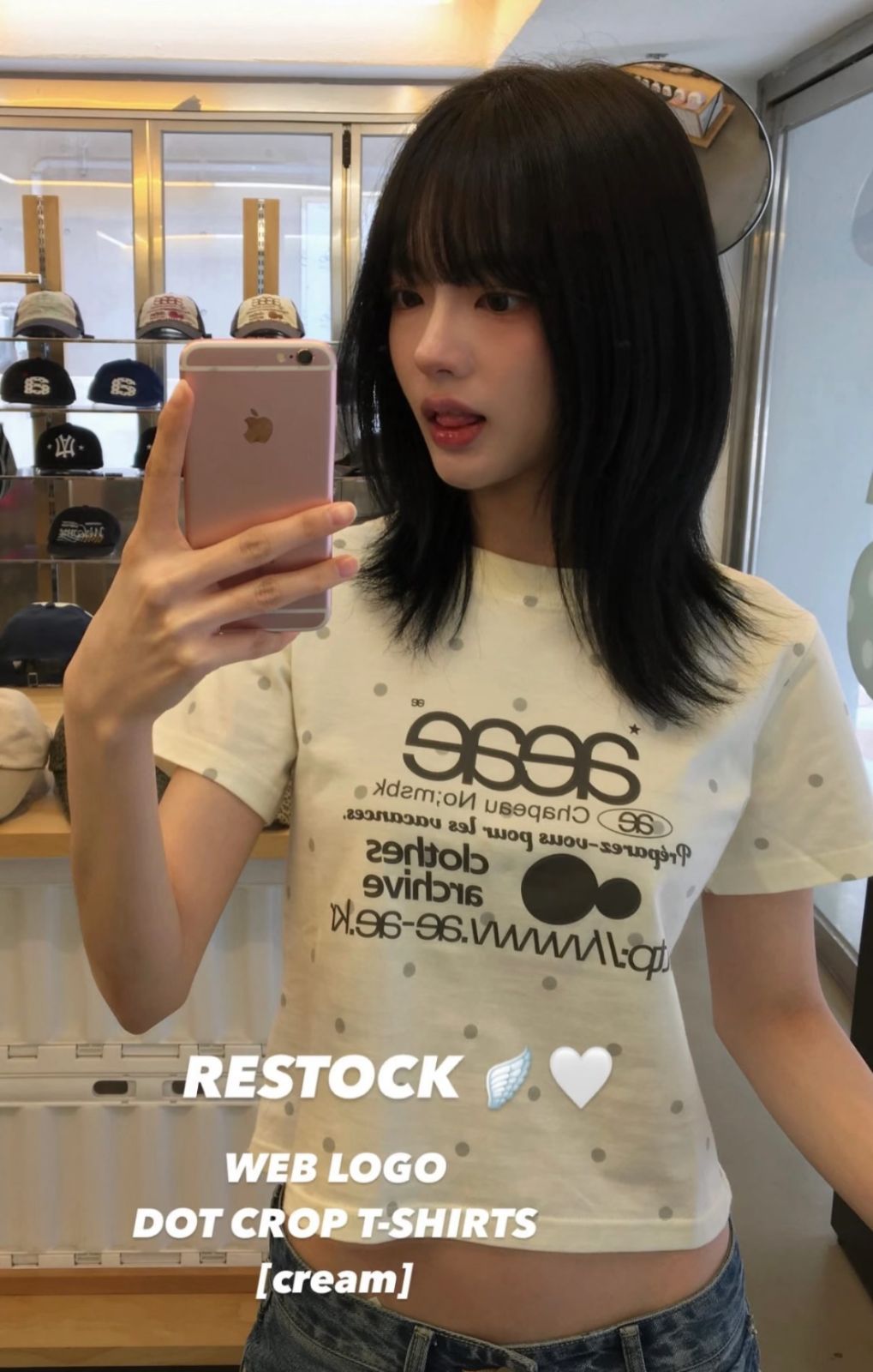 韓国 AEAE 25SS WEB LOGO DOT CROP T-SHIRTSエーイーエーイー