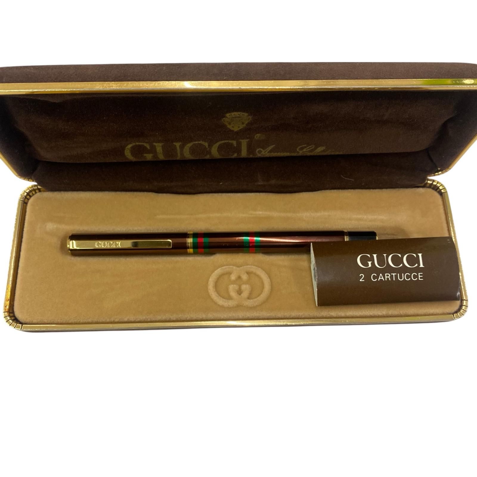 186005 OLD GUCCI グッチ シェリーライン 万年筆 ボールペン K14ゴールド 2点
