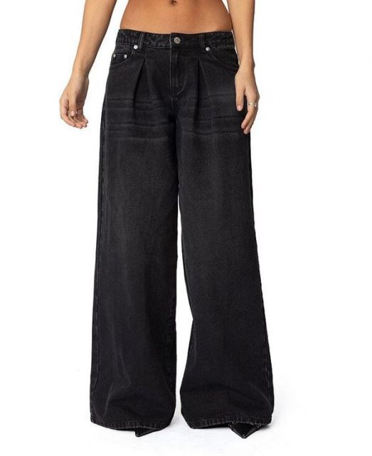 【送料無料】 アディクテッド レディース デニムパンツ ボトムス Pleated Detail Low Rise Jeans in Black Black