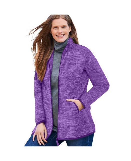 送料無料 ウーマン ウィズイン レディース ジャケット ブルゾン アウター Women s Plus Size Zip-Front Microfleece Jacket Radiant purple marled