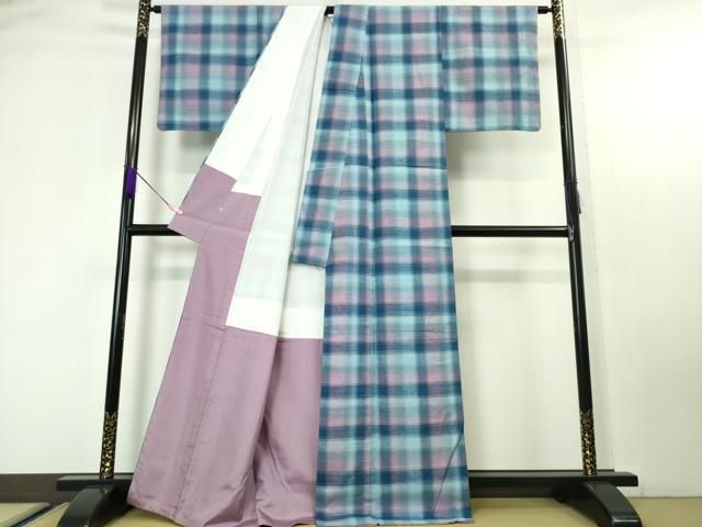 平和屋本店□極上 紅花紬 米沢 格子 そごう百貨店扱い 逸品 未使用