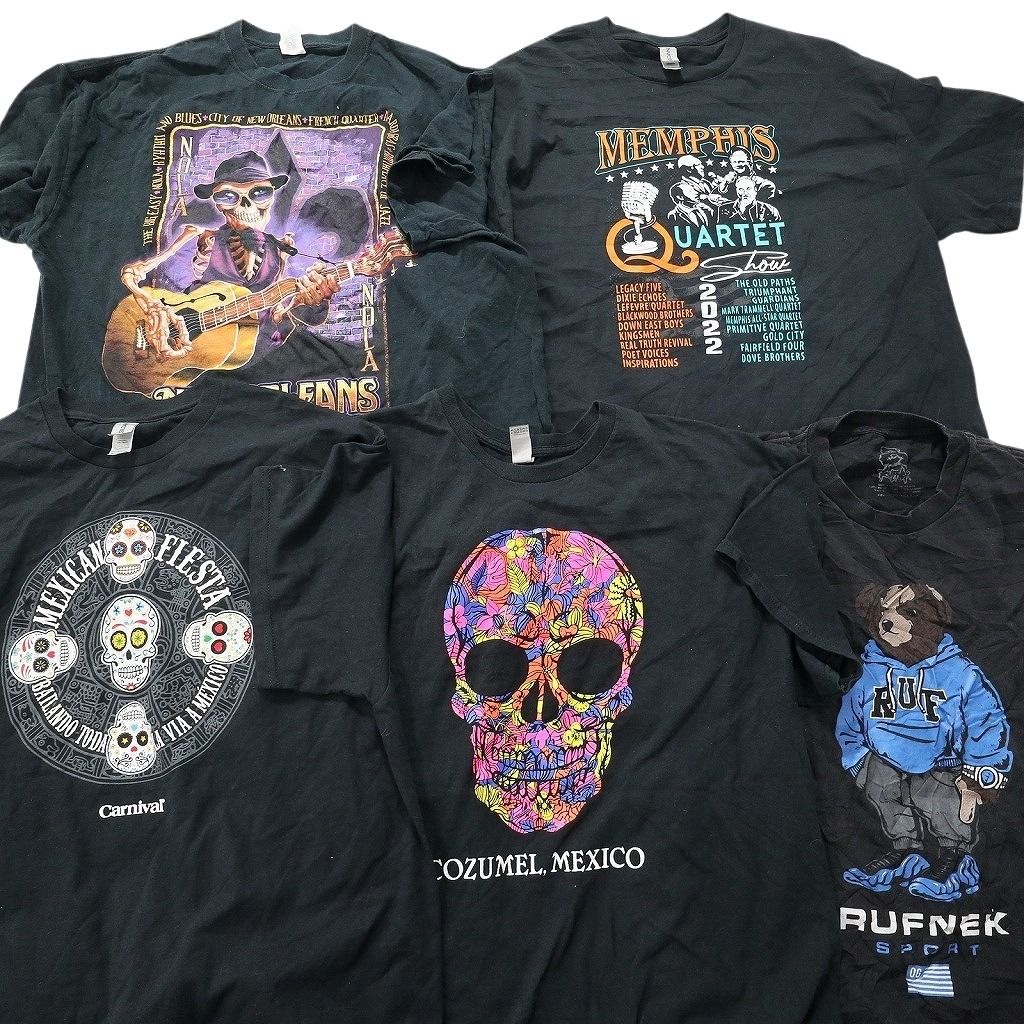 古着卸 まとめ売り 黒・グレー ボディ プリント 半袖Tシャツ 20