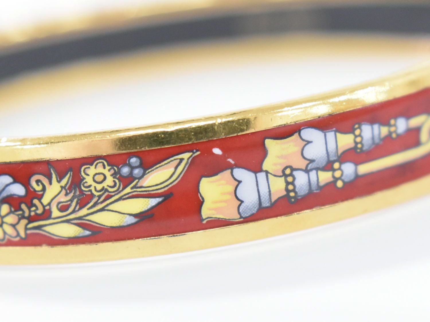 HERMES エルメス エマイユ GM バングル レッド ゴールド金具