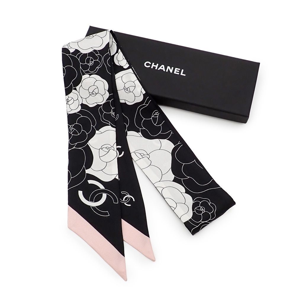 シャネル カメリア リボンスカーフ ココマーク シルクツイル