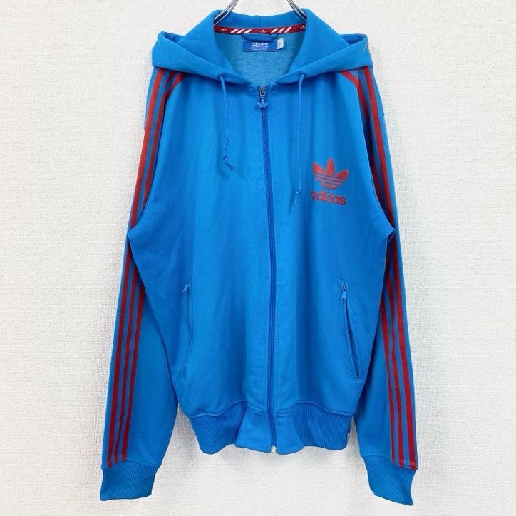 アディダス 紺×銀 トラックジャケット adidas ジャージ デカロゴ 古着 トラックジャケット CLUB adidas ビックプリント 青 ジャージ