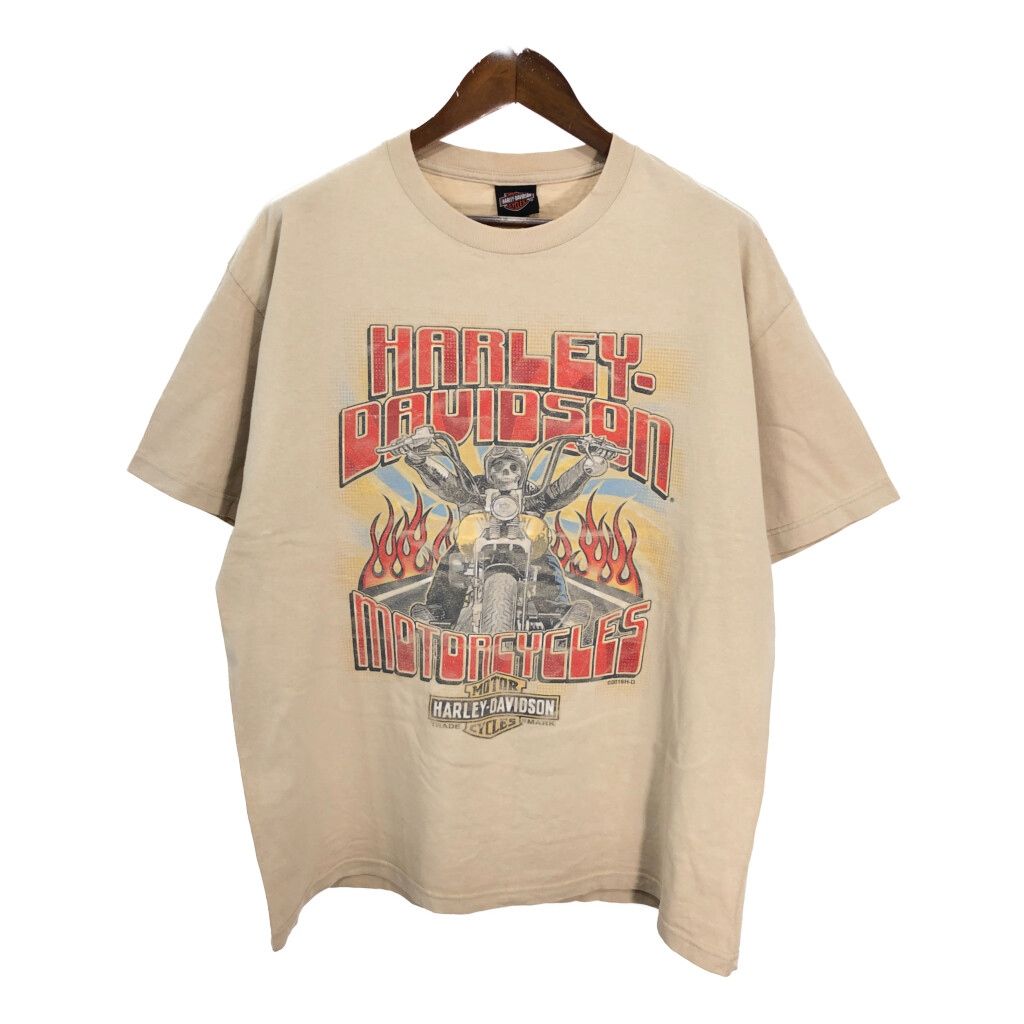 HARLEY DAVIDSON ハーレーダビッドソン モーターサイクル Ｔシャツ ベージュ メンズ X-LARGE 古着 U0820