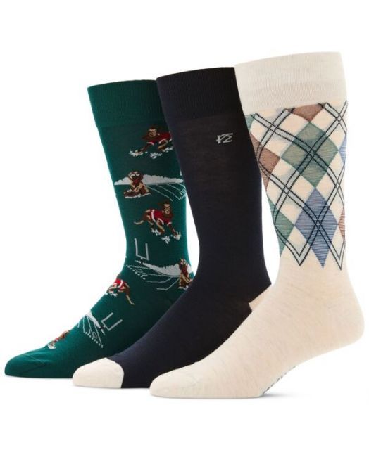送料無料 ペリーエリス メンズ 靴下 アンダーウェア Men s 3pk. Mixed Patterned Socks FOOTBALL DOG