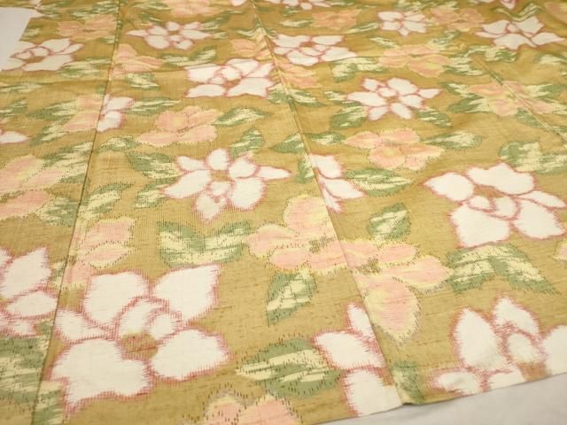 平和屋着物▽上質な紬 単衣 草花文 正絹 逸品 AAAU6458iu 平和屋