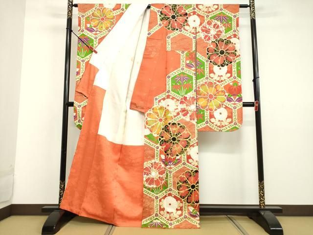 平和屋着物○豪華振袖 駒刺繍 亀甲草花文 金彩 正絹 逸品