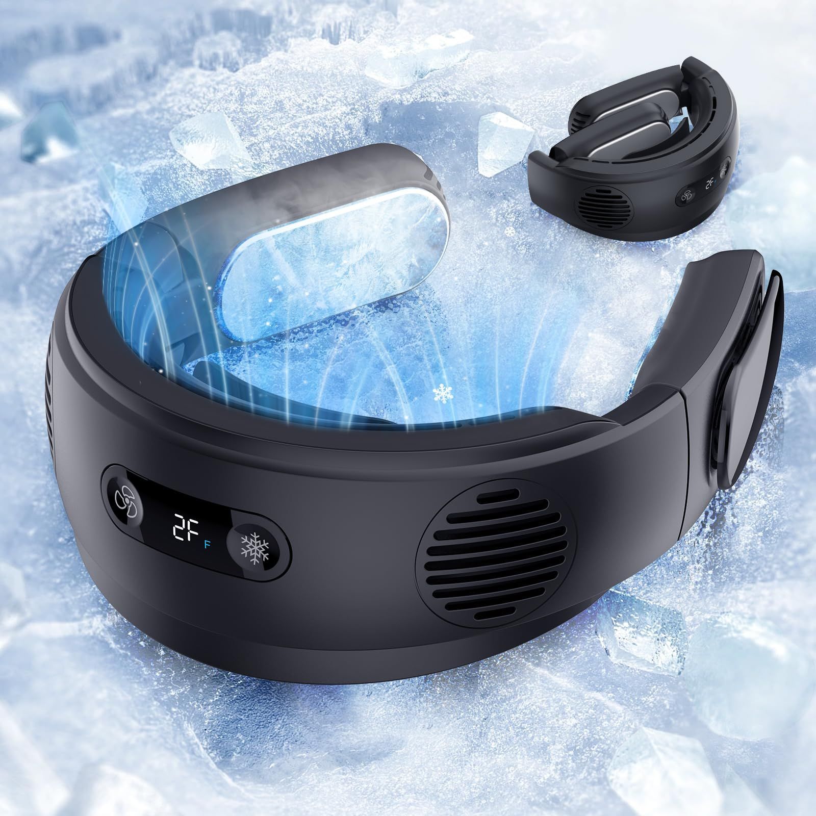 360°立体冷風 LEDディスプレイ表示 5000mAh大容量バッテリー 3段階風量＆冷感調節 USB-C急速充電10時間連続使用 折り畳み式 首掛け扇風機 瞬間冷却 夏新ネックファン 携帯扇風機 首掛けクーラー 冷却プレート ハンズフリーファン 熱中