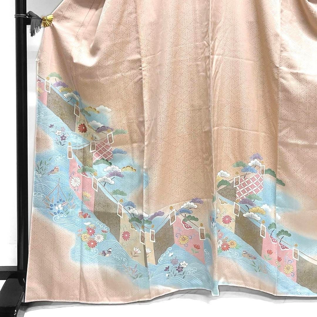 訪問着　刺繍　几帳　鴛鴦　波　菊　松　桔梗　着物　054a d 訪問着 刺繍 几帳 鴛鴦 波 菊 松 桔梗 着物 054a d - メルカリ