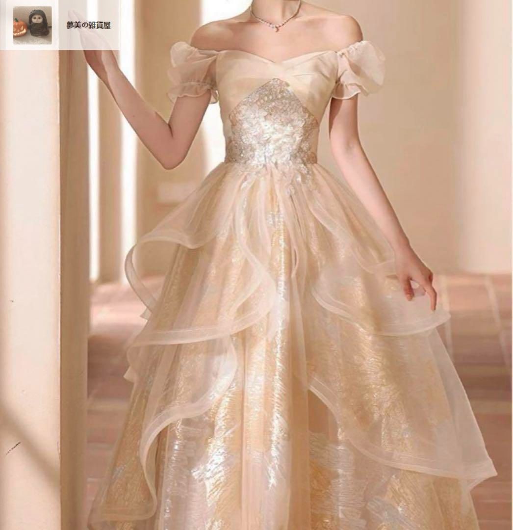 レディースファッション 花柄にフリルのスカートが パフスリーブイブニングドレス MAAHADDERANG_COM