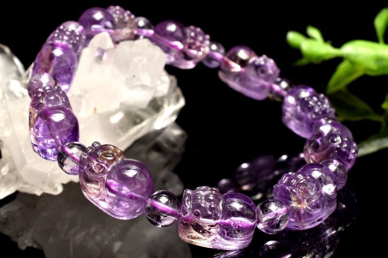 １点物 繊細彫刻 アメトリン 13.5-14x8.5-9 丸玉6.5 mm 貔貅彫刻 ブレスレット パワーストーン 天然石 _MA8335