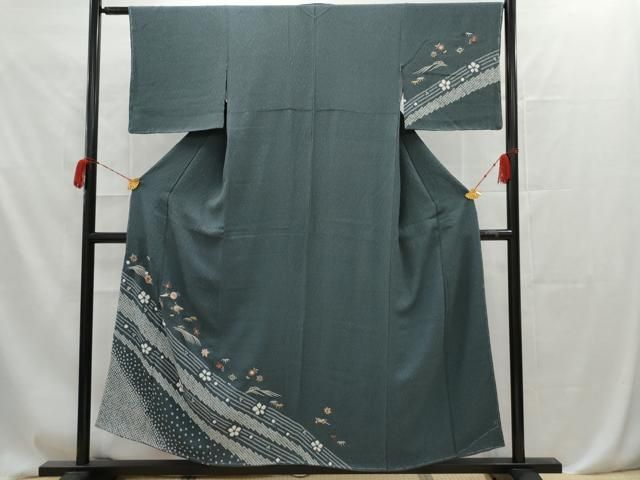 平和屋着物□訪問着 絞り 刺繍 流水宝尽くし文 金糸 正絹 逸品 未使用