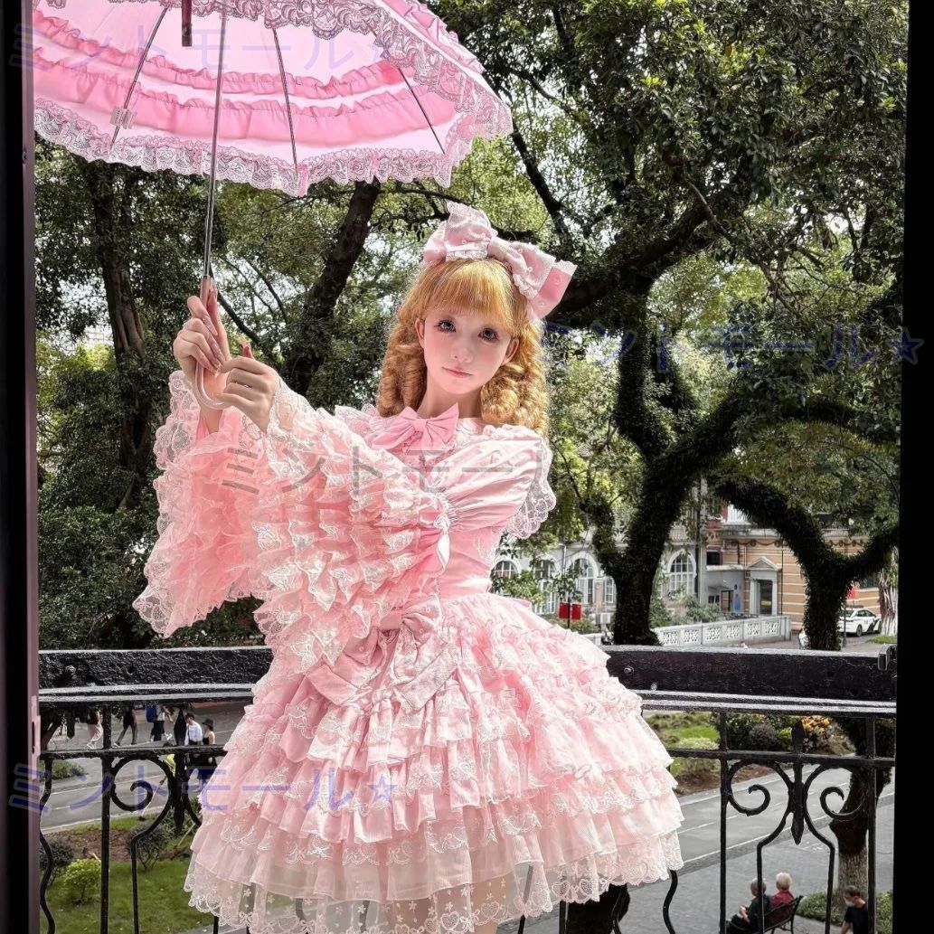 ♥ 愛恋序曲 Lolita洋装 甘ロリスタイル jsk吊りスカート 可愛い姫系デザイン ピンク?ホワイトブルーの3色展開 撮影会?イベン