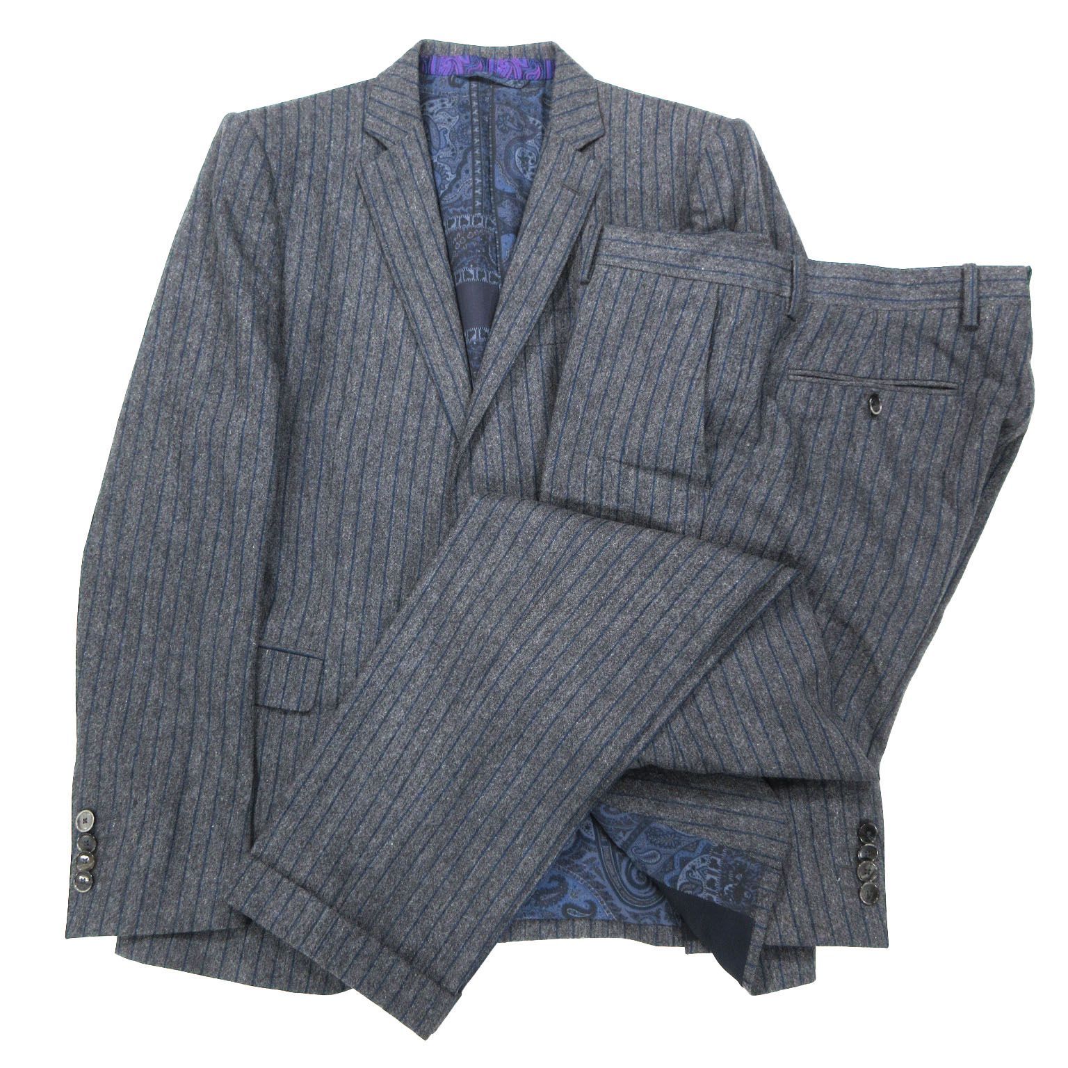 ETRO エトロ ストライプ柄 スーツセットアップ ペイズリー柄裏地  2B ノッチドラペル サイドベンツ ノータックパンツ メンズ