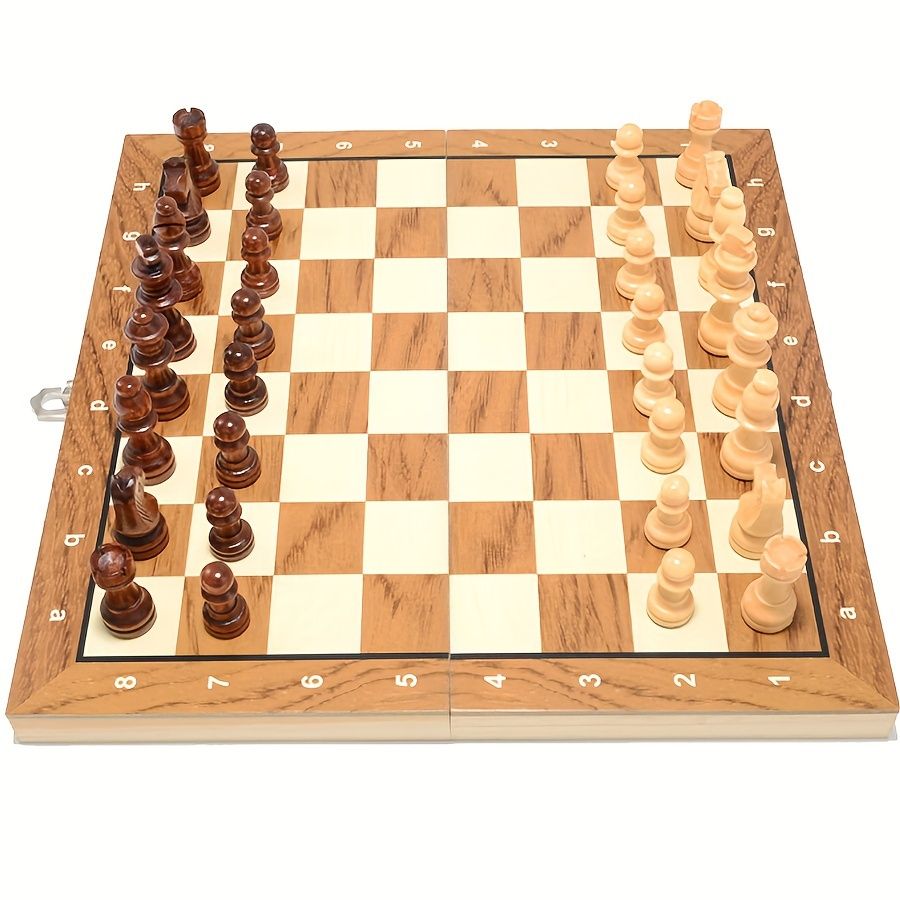 新着商品 木製チェス&チェッカーセット39cm折りたたみ式デュアルレイヤー国際象棋ゲーム磁石付き無充電クリスマス&ハロウィーンに最適耐久性のある木製ボードゲーム家族の楽しみに最