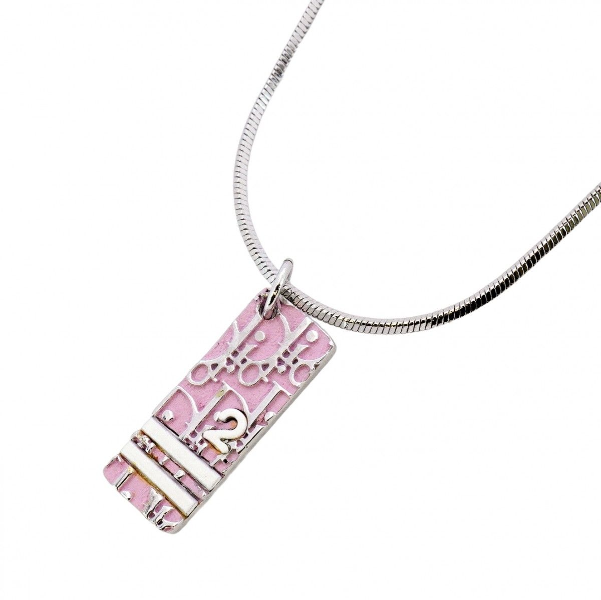 5jgb0552 クリスチャンディオール ネックレス トロッター メタル シルバー ホワイト ピンク レディース