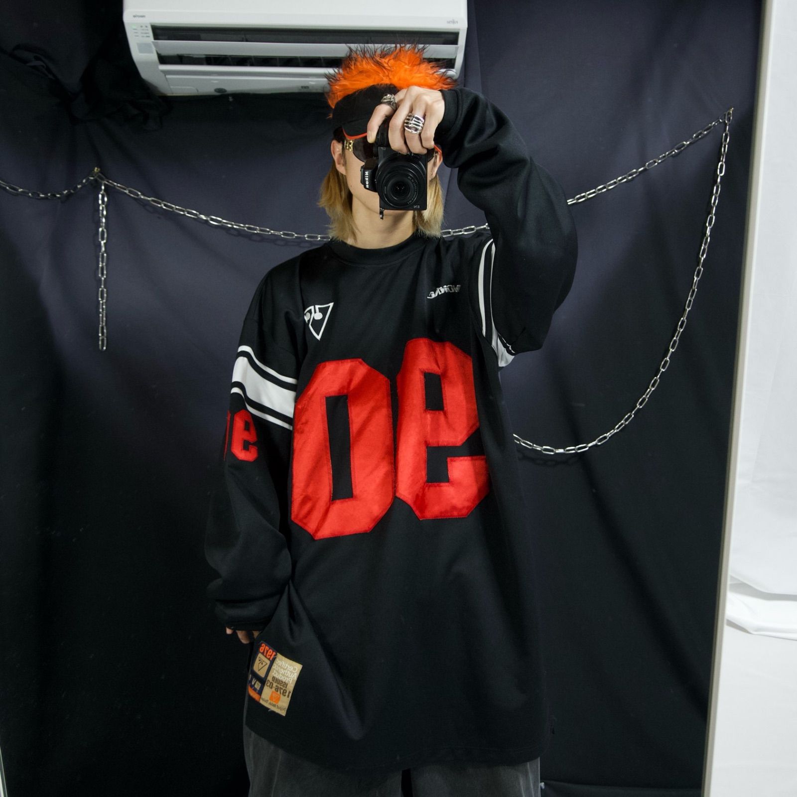00s VOKAL Oversized Numbering Embroidery V-Neck L/S Game