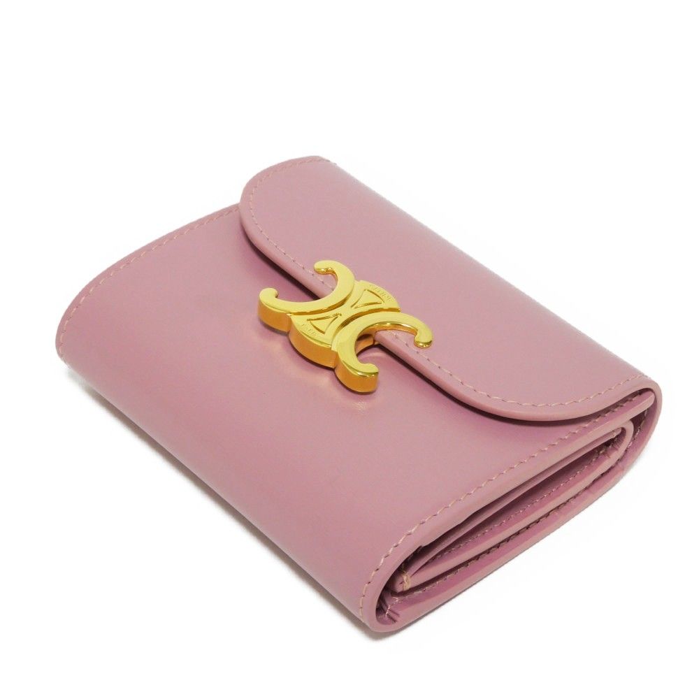 美品】セリーヌ 三つ折財布 パープル トリオンフ マカダム 金具 美品】セリーヌ 三つ折財布 パープル トリオンフ マカダム 金具