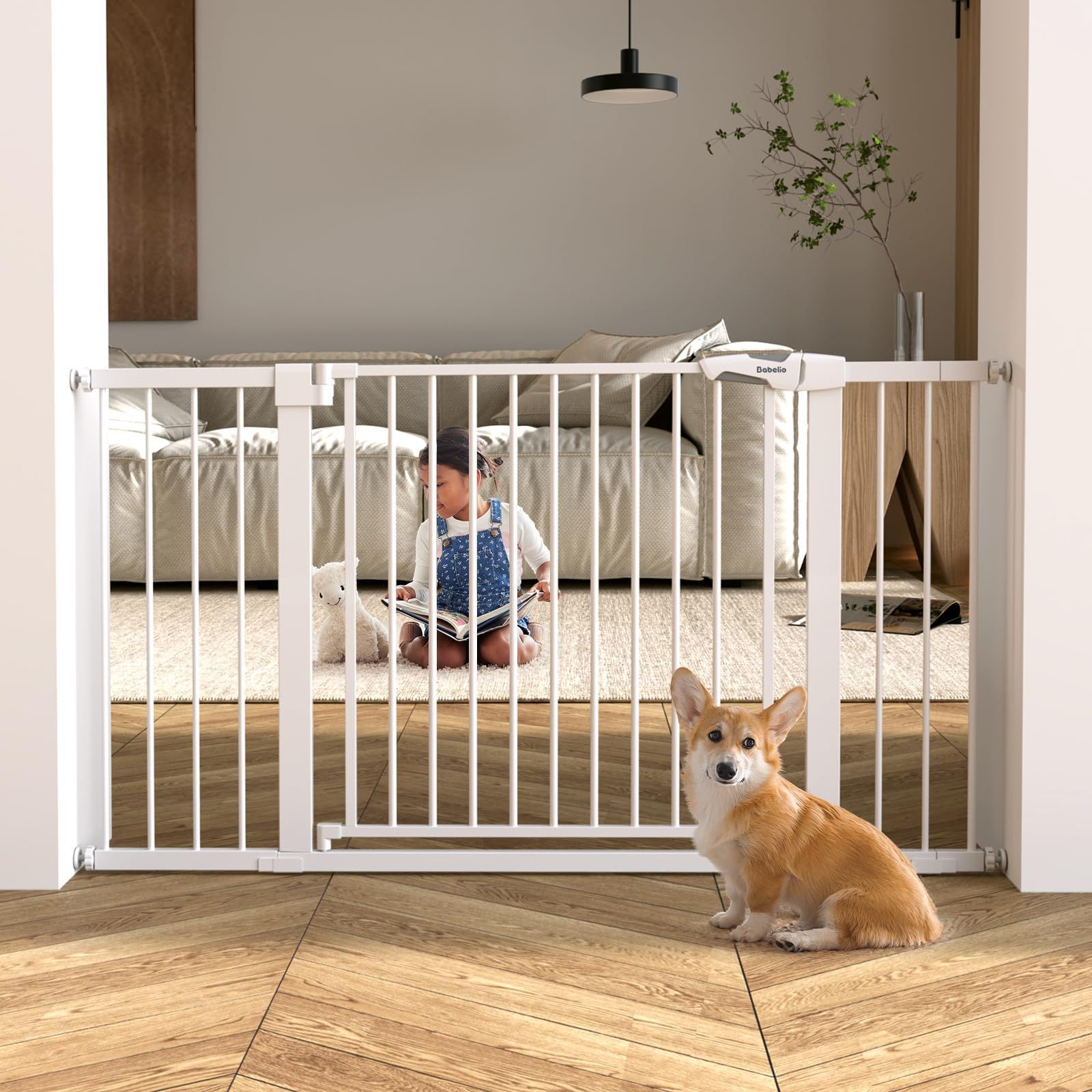 階段ベビーゲート 超ワイド設置幅90-141 cm 自動閉鎖 穴あけ不要 簡単設置ペットゲート 高さ76 BABELIO