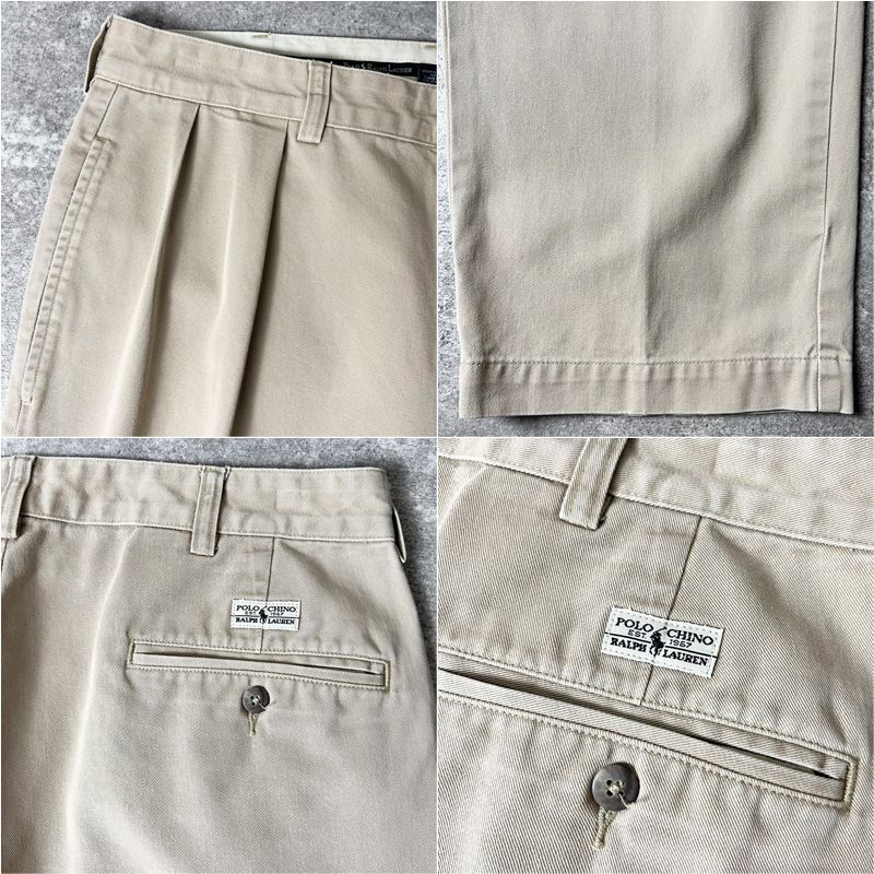 90s POLO RALPH LAUREN 2タック コットン チノ パンツ 34 32