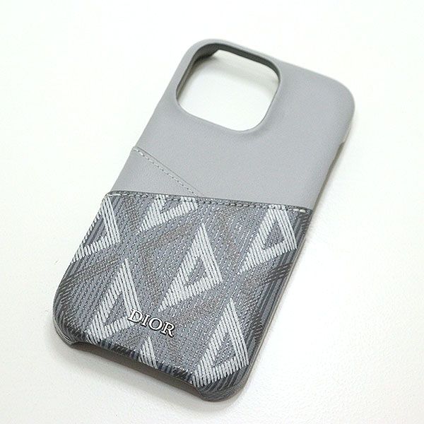 ディオール CD Diamond iPhone 13 Pro ケース グレー カーフスキン/キャンバス ダイヤモンド【中古】
