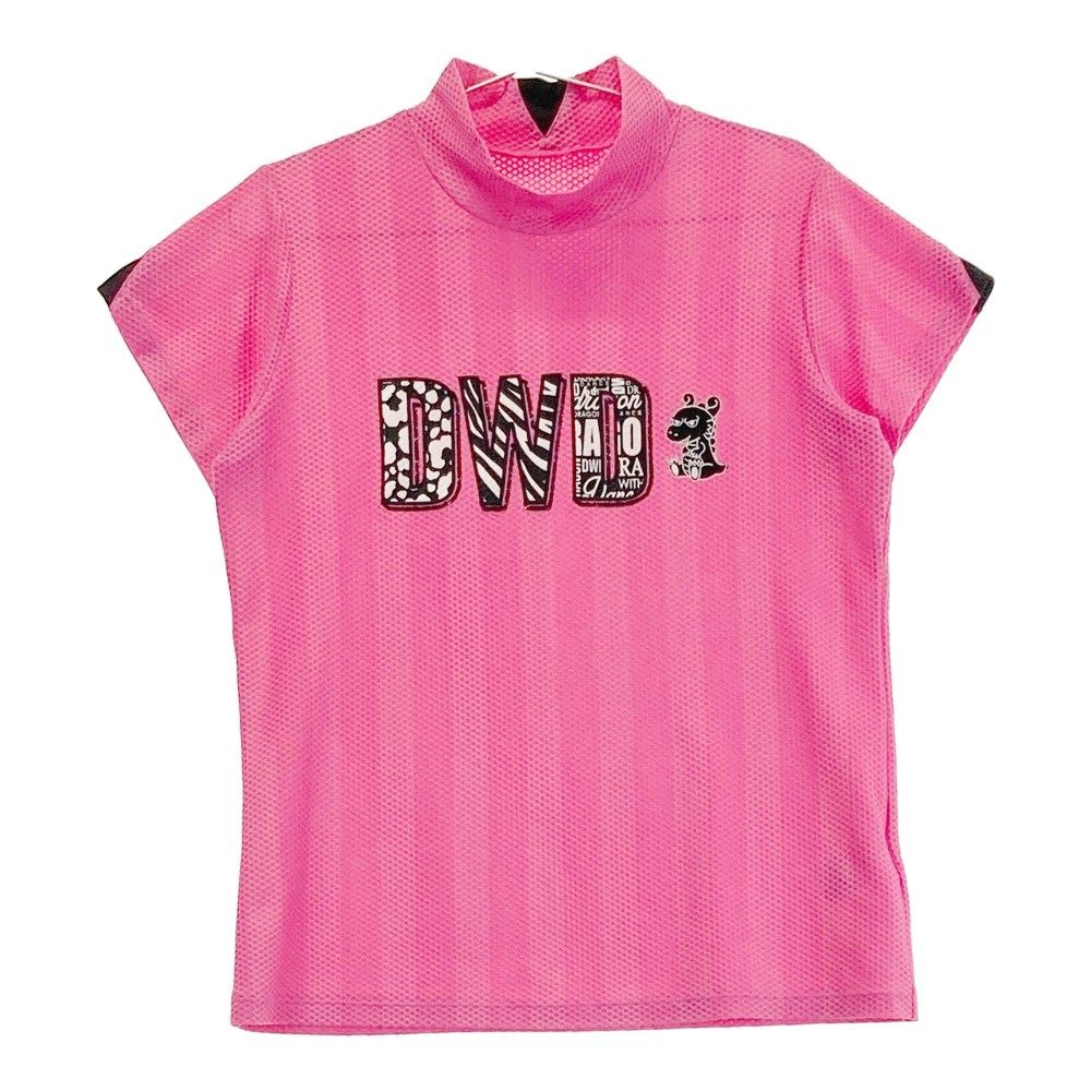 サイズ：3 DANCE WITH DRAGON ダンスウィズドラゴン D2-134331/2023年モデル ハイネック 半袖Tシャツ チビドラ ワッペン×ストライプ柄 ピンク系 [240101225622]# ゴルフウェア レディース ストスト