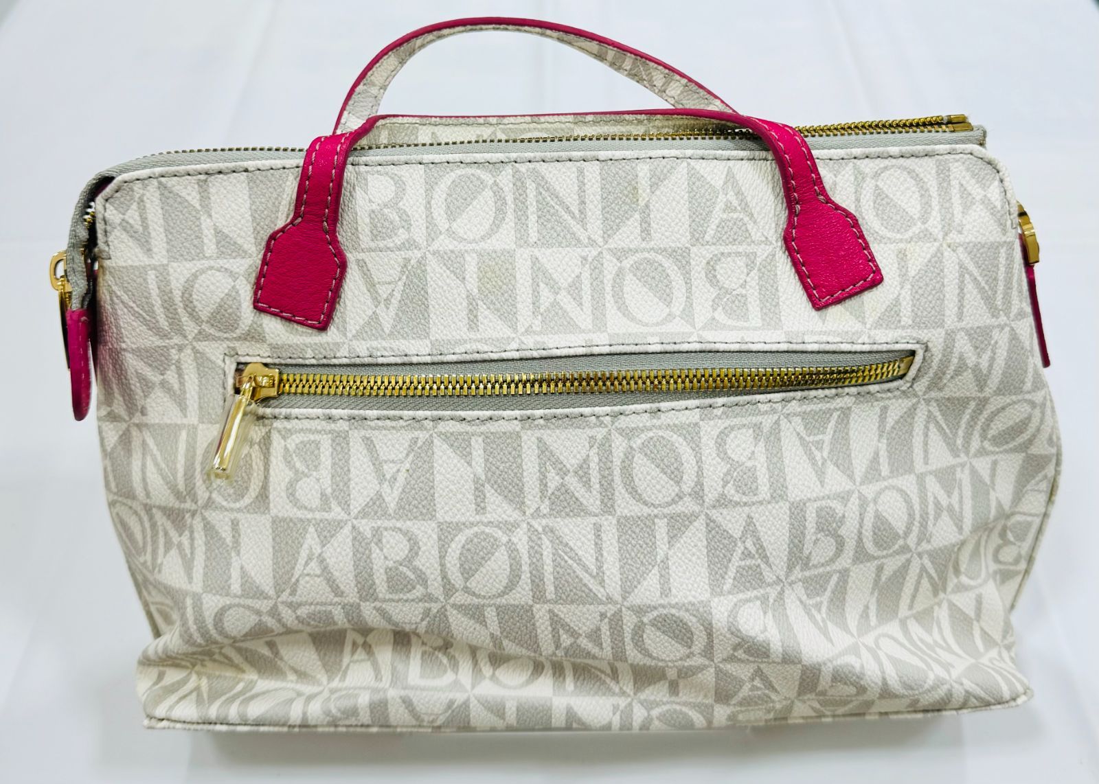 BONIA ボニア ロゴ入り 白 グレー ハンドバッグ ショルダーバッグ 