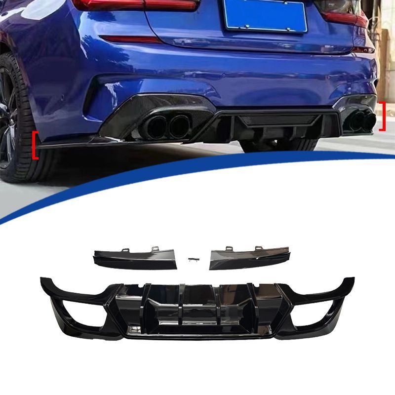 メンズ向け CMSTスタイル リアディフューザー 後期対応 亮黑仕上げ BMW 3シリーズ G20 2019-2025 用 スポーツ外装パーツ 非灯付き LMQ62