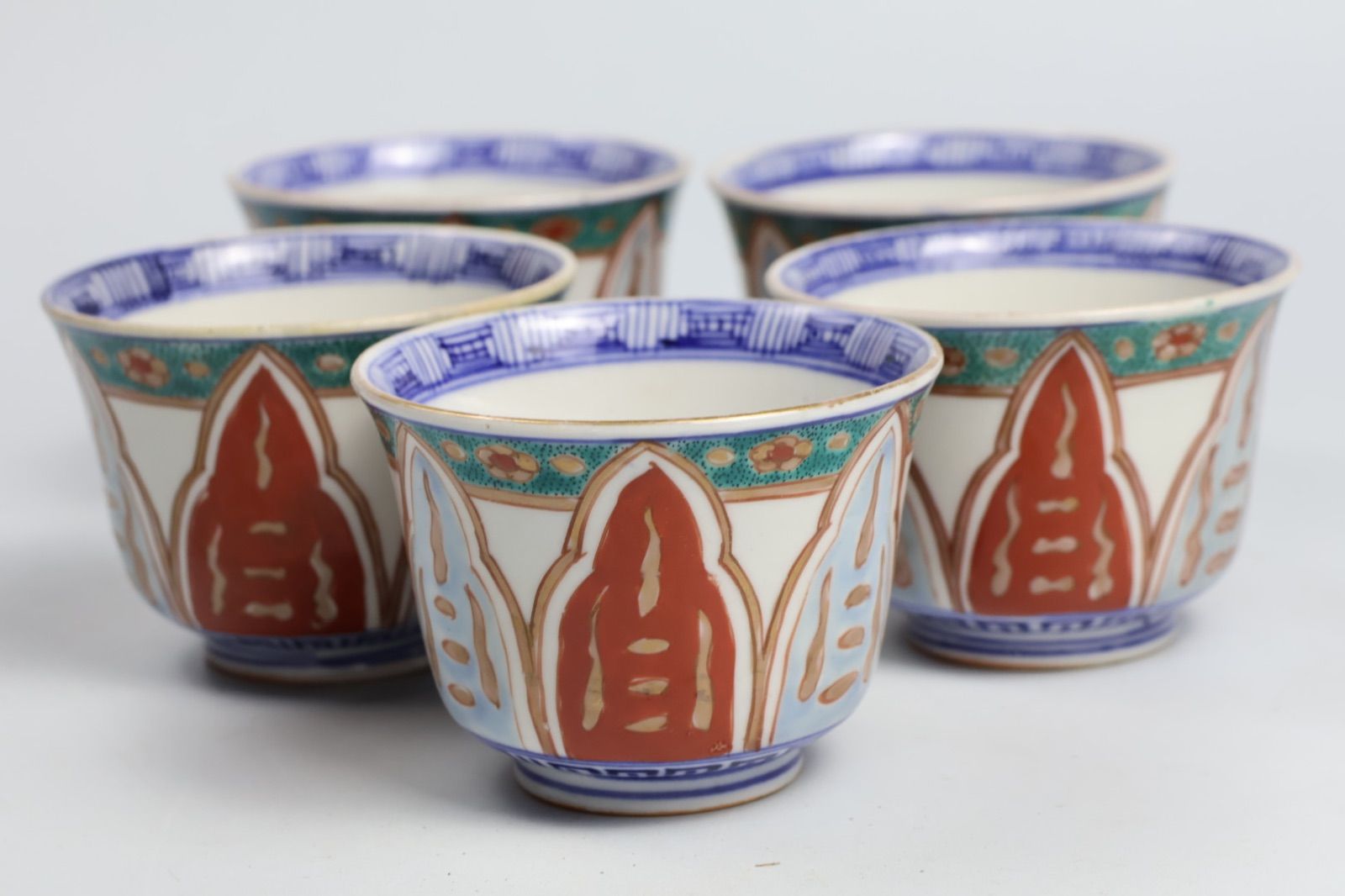 831 色絵 花 古伊万里 伊万里焼 骨董 アンティーク 中猪口 5客セット