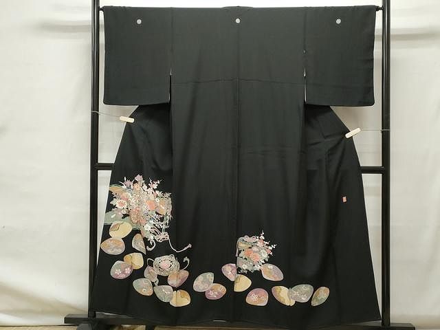 平和屋着物□豪華黒留袖 作家物 流水鴛鴦花車文 金彩 正絹 逸品