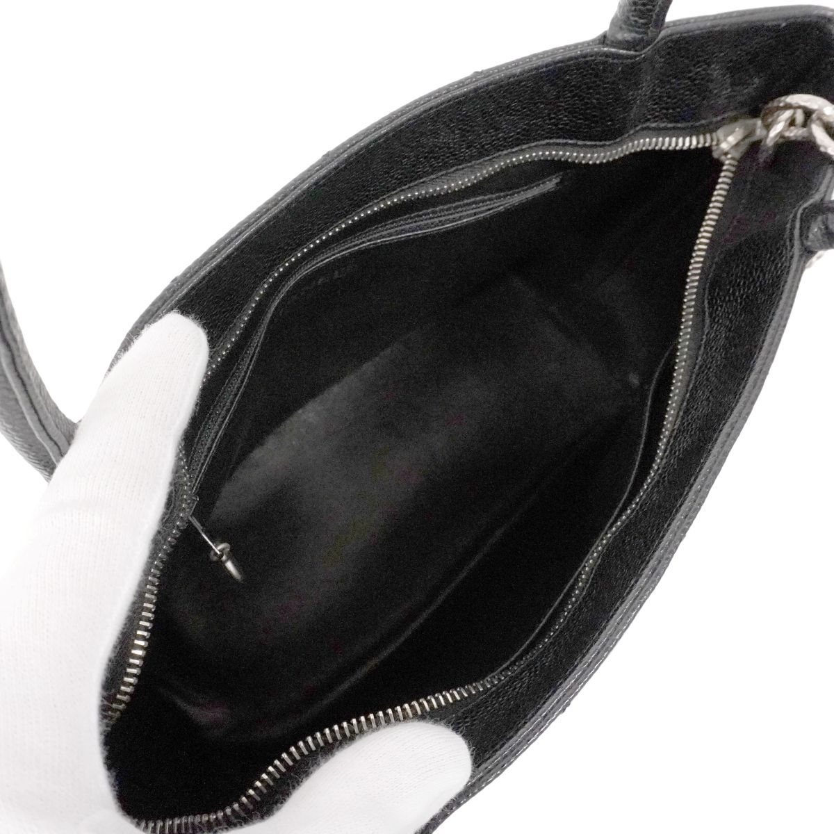 5db1574】シャネル トートバッグ 復刻トート キャビアスキン ブラック