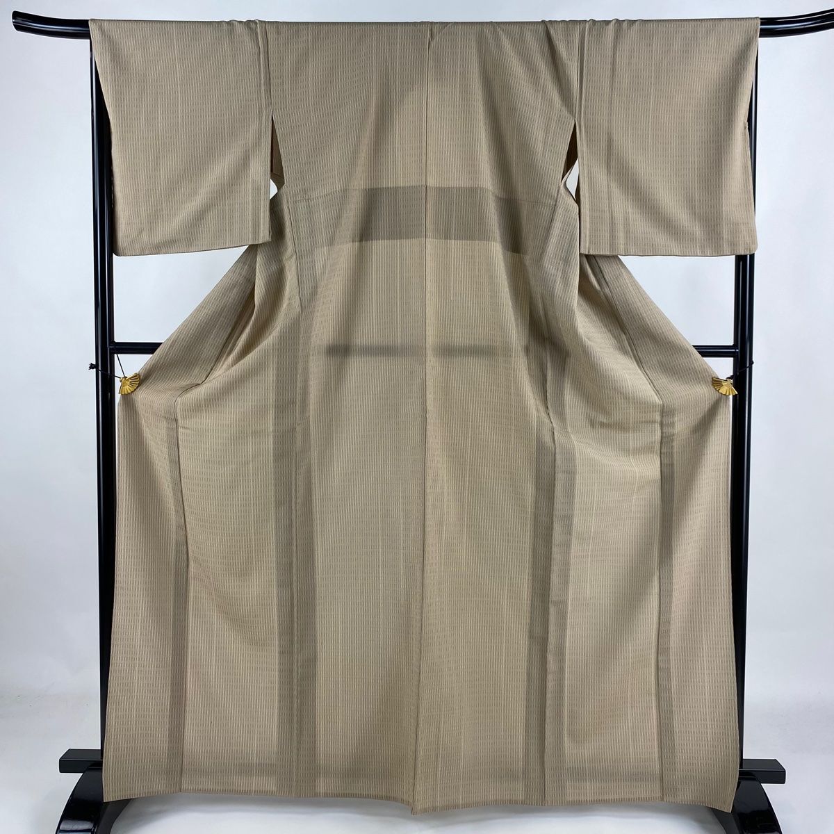 紬 身丈166cm 裄丈68cm L 薄物 夏紬 縦縞 薄茶色 正絹 名品