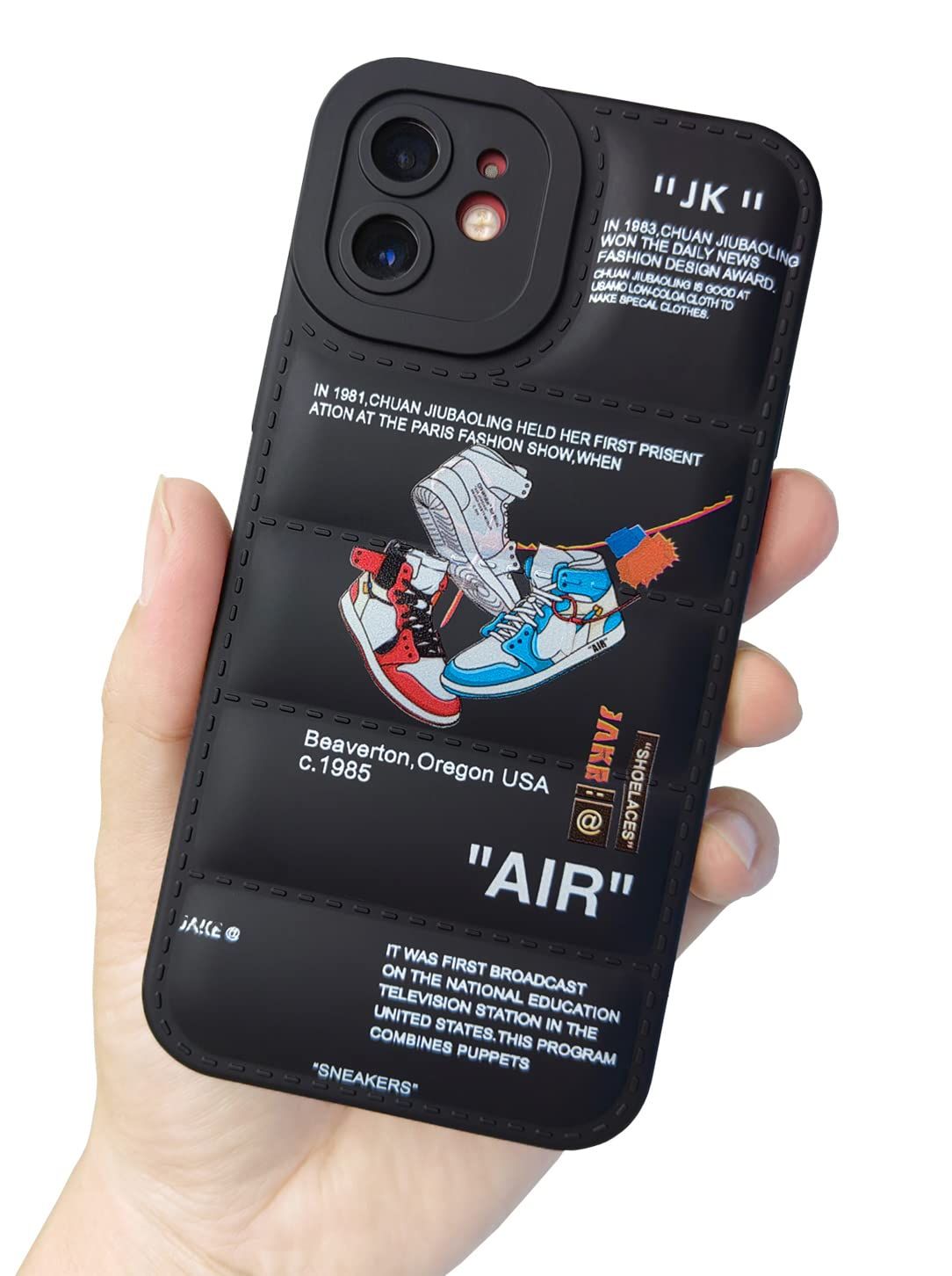 Ins Off Sports Shoesブランドパファーフォンケース iPhone 13 6.1インチ対応 スニーカー Ins ホワイトラベル パターン グラフィックス ソフトシリコン フルボディ 耐衝撃 保護ケー [ブラック] [for iPhone