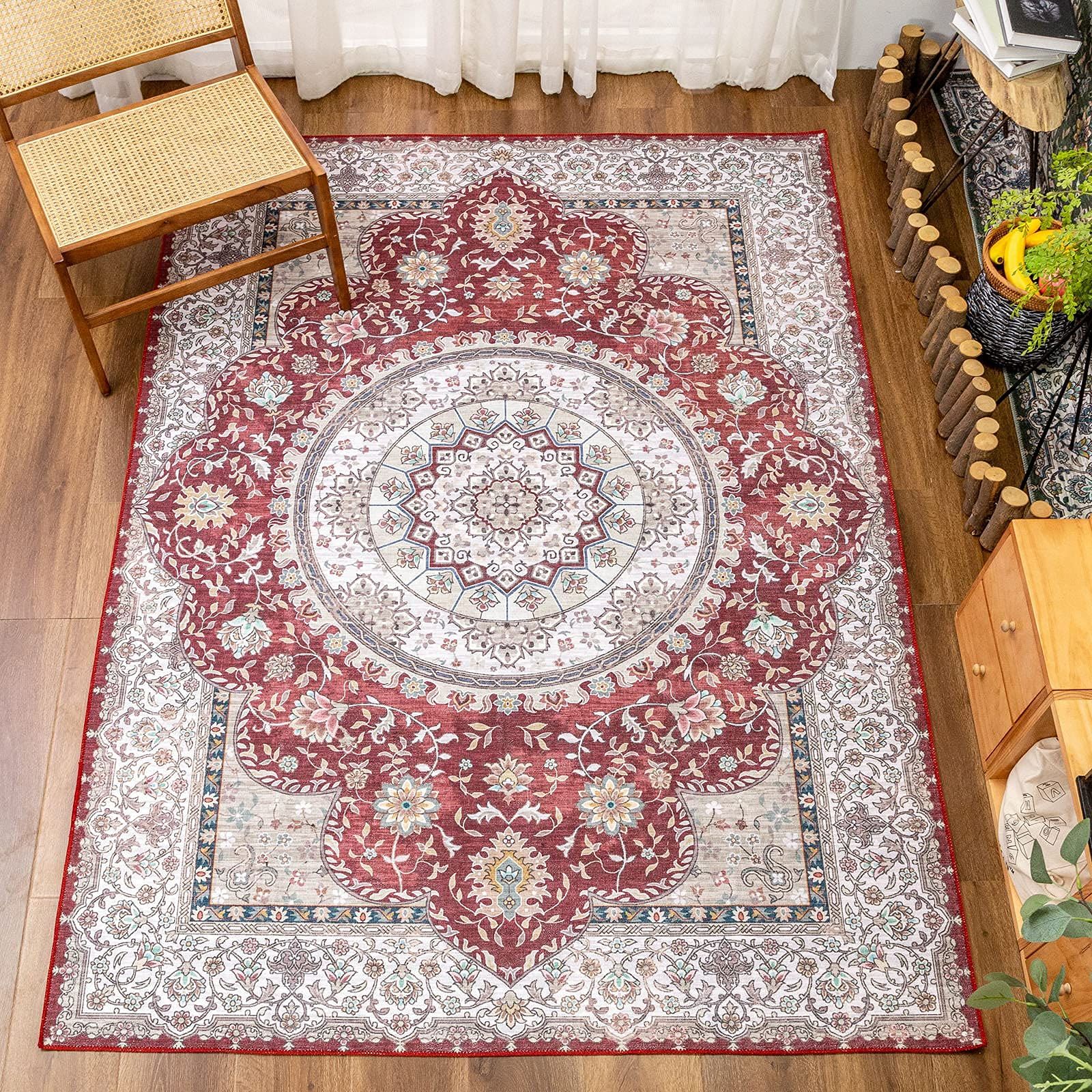 ペルシャ風洗えるラグ 200x250cm 3畳 花柄レッド 【１個限定】 ペルシャ風洗えるラグ 200x250cm 3畳 花柄レッド 【1個限定】