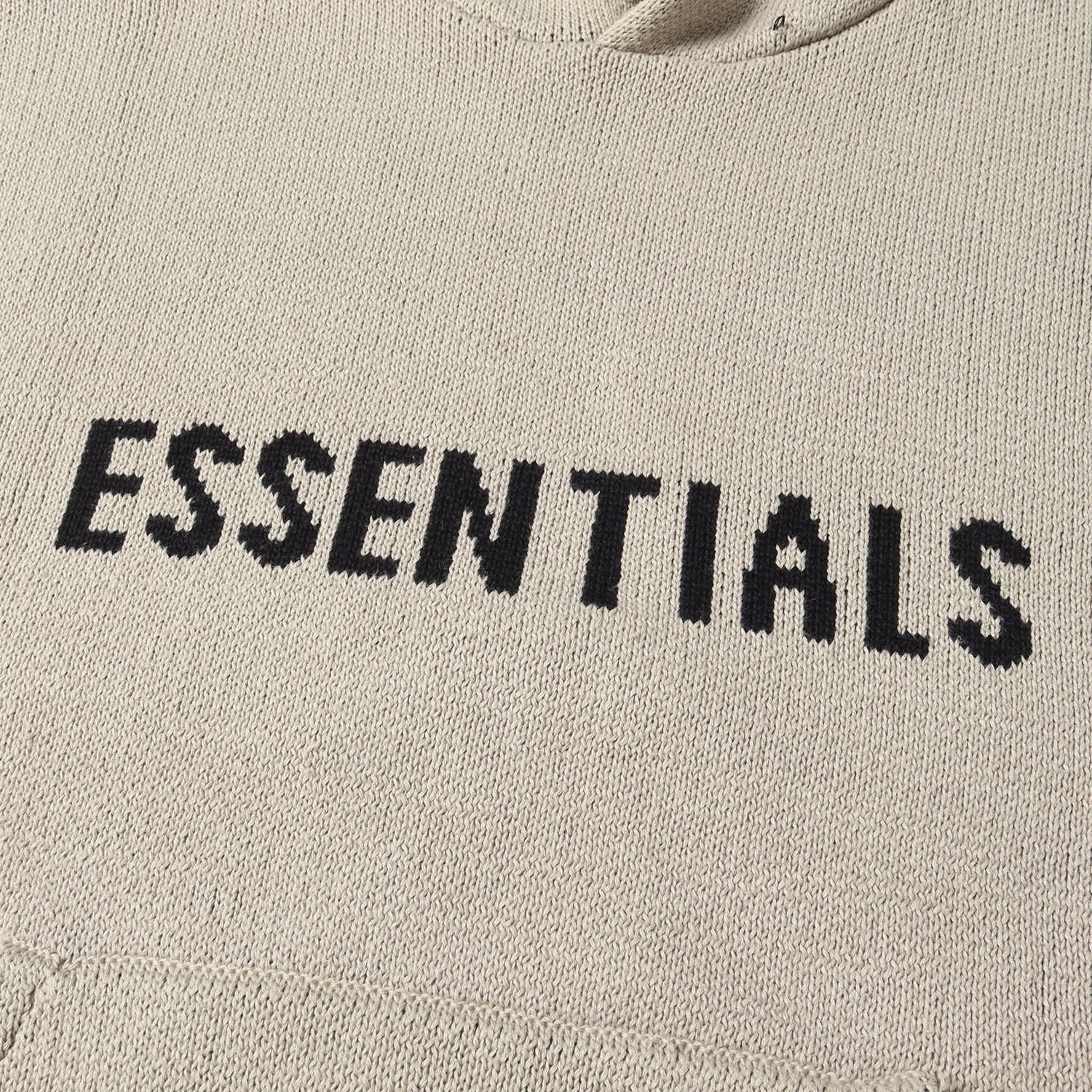 FEAR OF GOD フィアオブゴッド パーカー サイズ:L 21SS FOG ESSENTIALS エッセンシャルズ オーバーサイズ ニット  パーカー Logo Knit Hoodie ベージュ系 トップス フーディー セーター【メンズ】